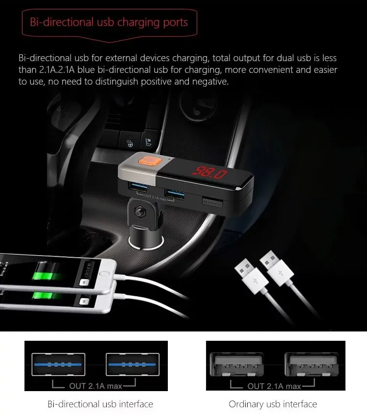 FM передатчик BC11 Bluetooth автомобильный набор, свободные руки, с громкой связью MP3 музыкальный плеер двойной зарядное устройство usb 5В 2.1A
