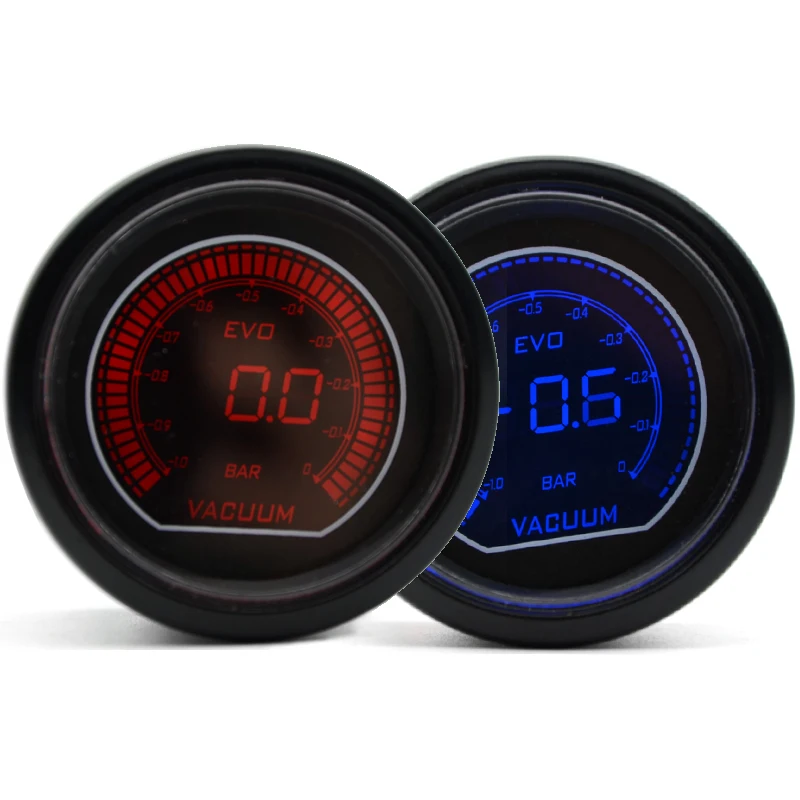 Dragon Gauge Universal 2" 52mm Vacuum Gauge Blue/Red Dual Led Color Digital LED Light Gauge