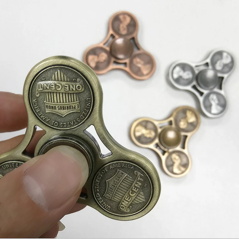 luxury hot cool toy 4 colors kuso dollar cent money Handspinner triangle Fingertip gyroscope fidget spinner gyro metal with box | Игрушки и