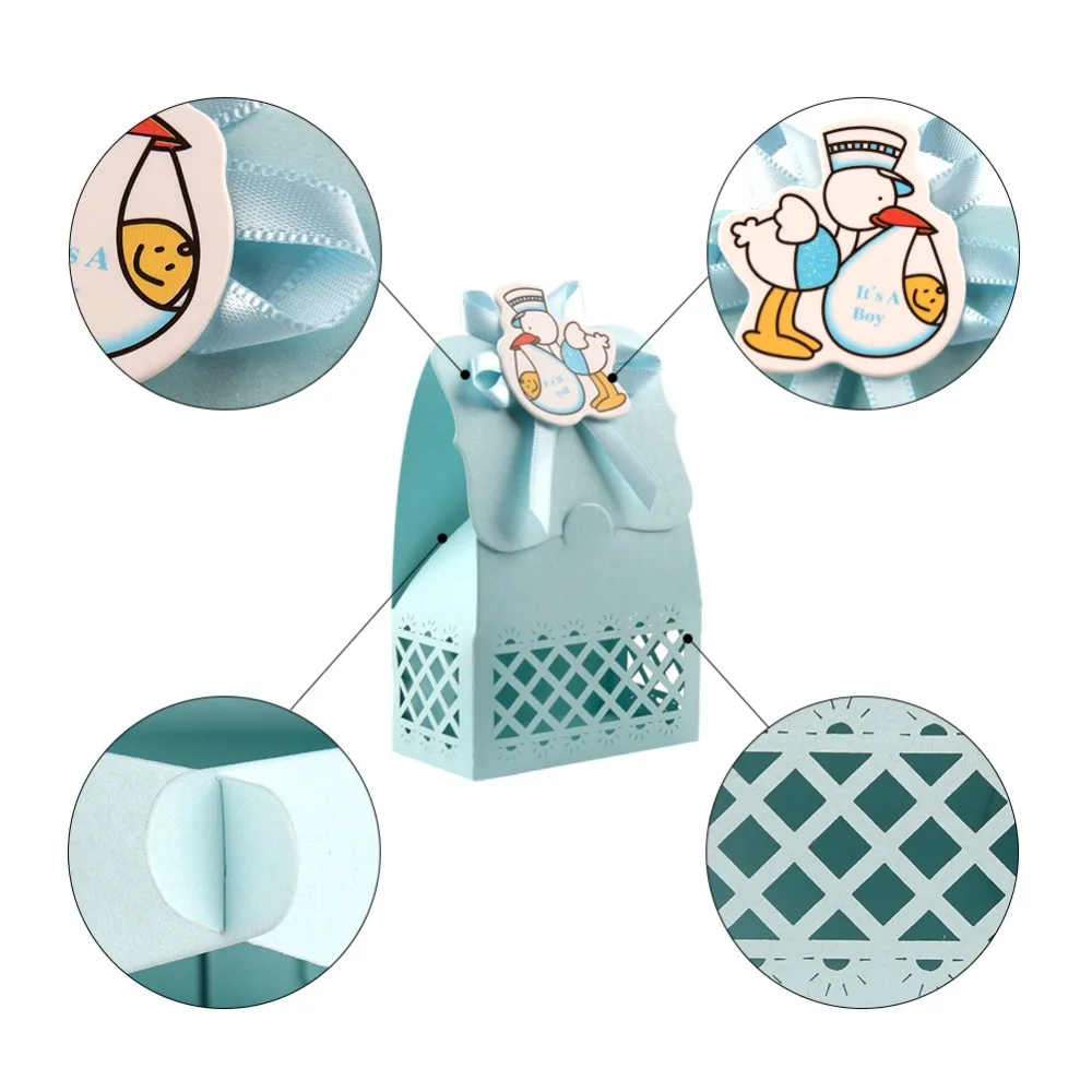 OurWarm 12 шт. Baby Shower Favor Box милый мультфильм крещение Бумага конфеты подарочная коробка сувенир мальчик девочка день рождения поставки