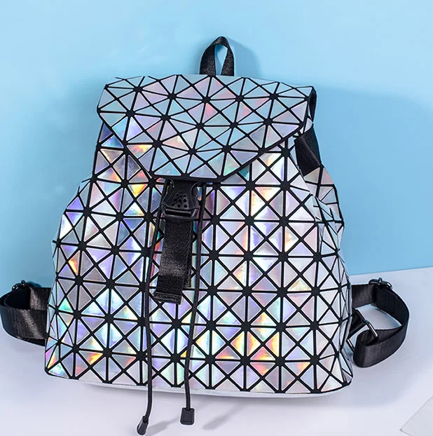 Trendy Geometric Mirror School Bag Diamond Lattice Bucket String Bagpack Sequins luminous Bag Trendy Geometric Mirror School Bag Diamond Lattice Bucket String Bagpack Sequins luminous Bag