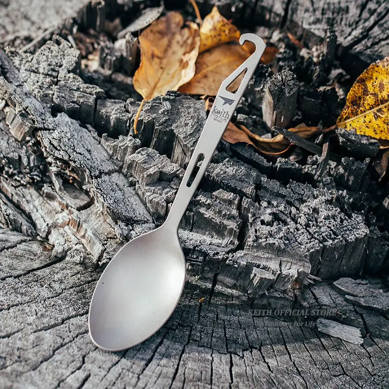 

Keith Titanium Large Spoon With Fork Tip Bottle Opener Long Handle Camping Travel Tablewares Picnic Convenient Spoon 29g Ti5317