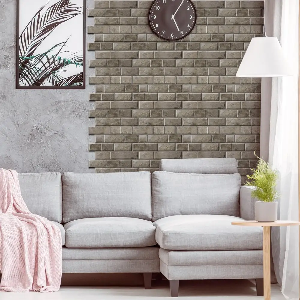 10 шт. Геометрическая 3D серая кирпичная стена наклейка плитка DIY самоклеющаяся
