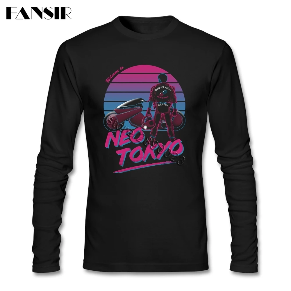 Welcome To Neo Tokyo T-shirt For Men Long Sleeve CrewNeck Cotton 2020 New Trendy T-shirts Asian Size | Мужская одежда