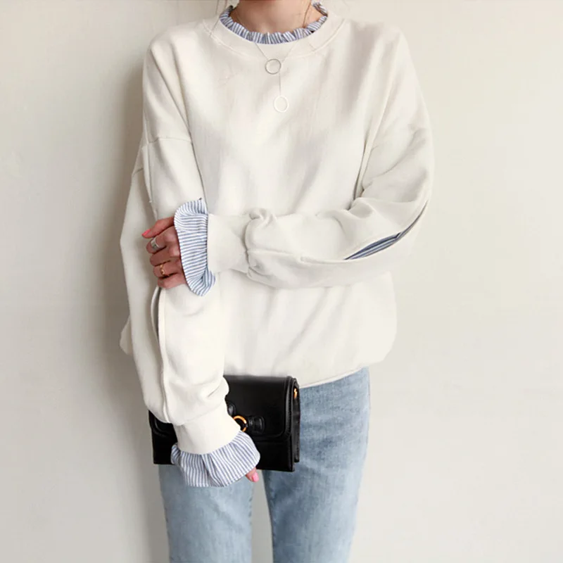Mr.nut Harajuku style thin hoodie female long-sleeved loose Korean version of the tide stitching fake two-piece hoodie Mr.nut Harajuku style thin hoodie female long-sleeved loose Korean version of the tide stitching fake two-piece hoodie