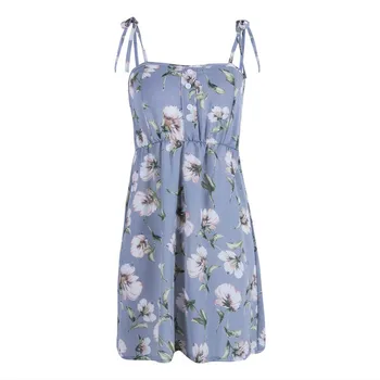 

2018 Women's Boho Floral Cotton Summer Mini Dress Sheath Sleeveless Slim Sundress Female Spaghetti Strap Empire Clothing