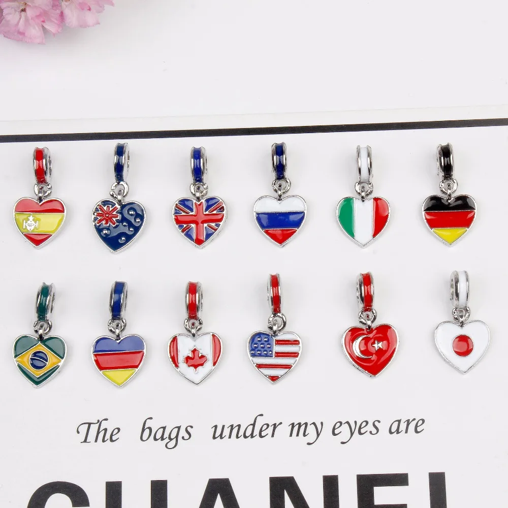 

free shipping 2017 spring new 13 country choose national flag Hanging bead charms Fits European Pandora Charm Bracelets A501