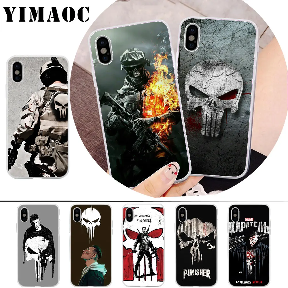 

YIMAOC The Punisher Frank Castle Bling Popular Soft Silicone Case for iPhone X r s Xr Xs Max 8 7 6S 6 Plus 5 5s SE