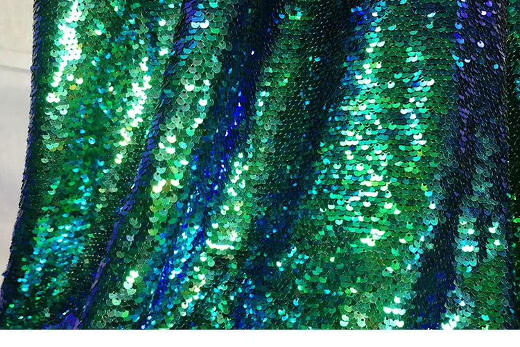 Синий зеленый русалка ткань с блестками градиент симфония заморозка льда синие блестки обратная Вышивка Ткань для платья сумка декор обуви