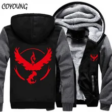 Мужские толстовки с капюшоном, размеры США, Pokemon Go Team Valor Team Mystic Team Instinct, Зимние флисовые свитшоты на молнии, плотное пальто, куртка