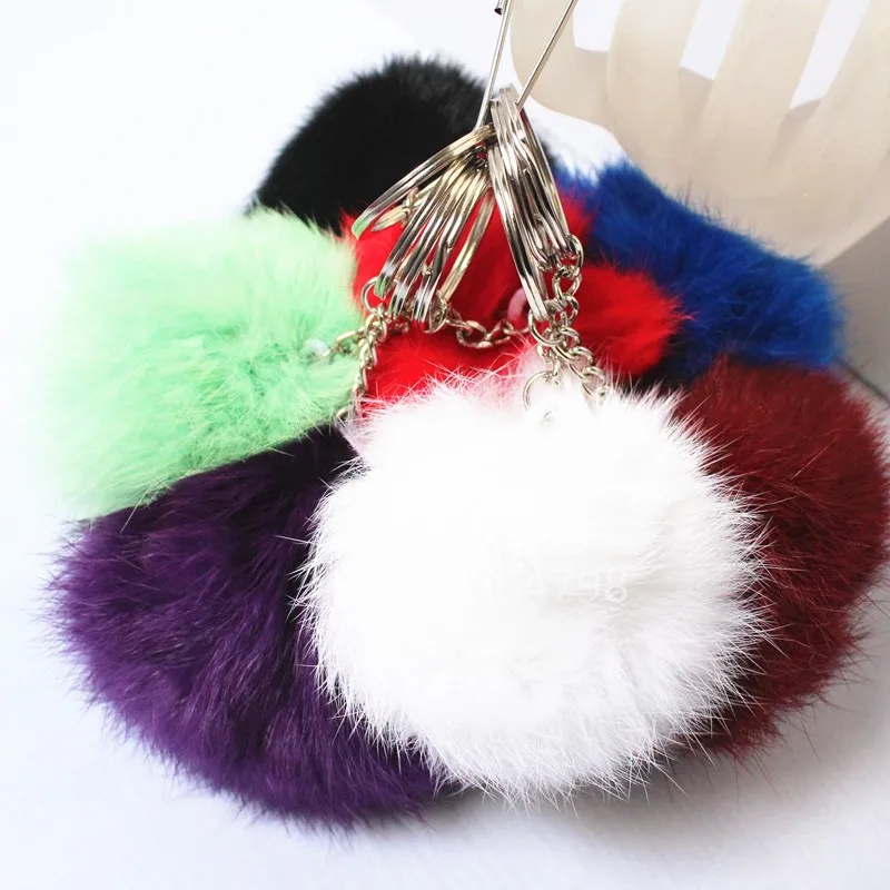 

12piece Colorful High Quality Fur Brand Bag Keychain Car Keyring Rabbit Fur Ball Keychain Fur Brand Bag Charms Keychain rings
