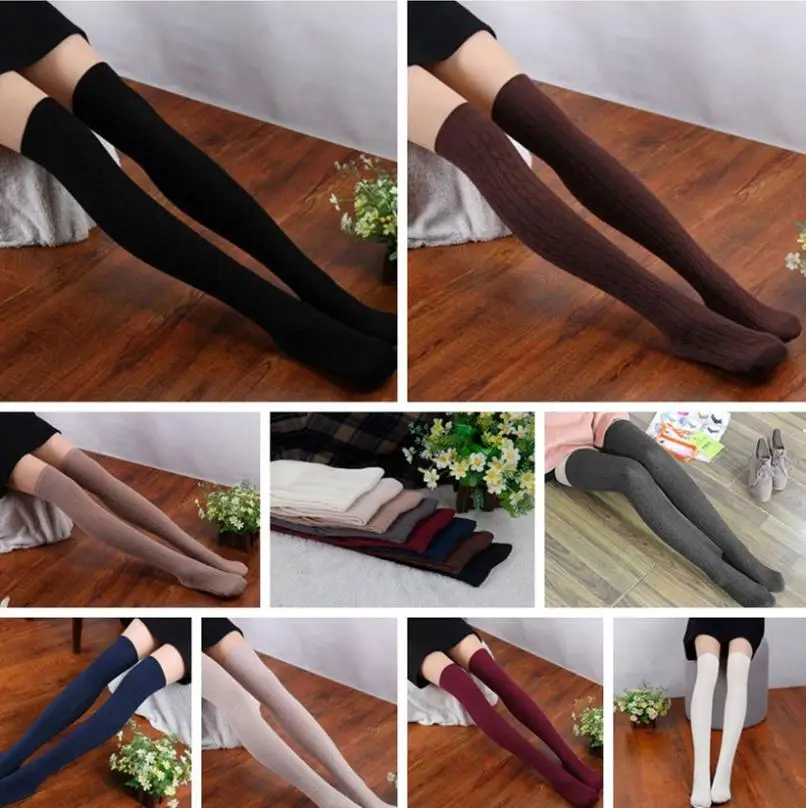 New 2016 Fashion Women Lady Over The Knee Sock Cotton Thigh High Cotton