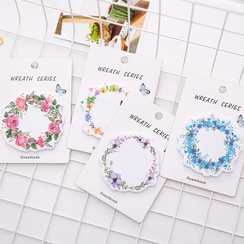 

1pc New Kawaii Flower Wreath Memo Pad Sticky Notes Creative Notepad DIY Memo Pad Office Supplies School Stationery