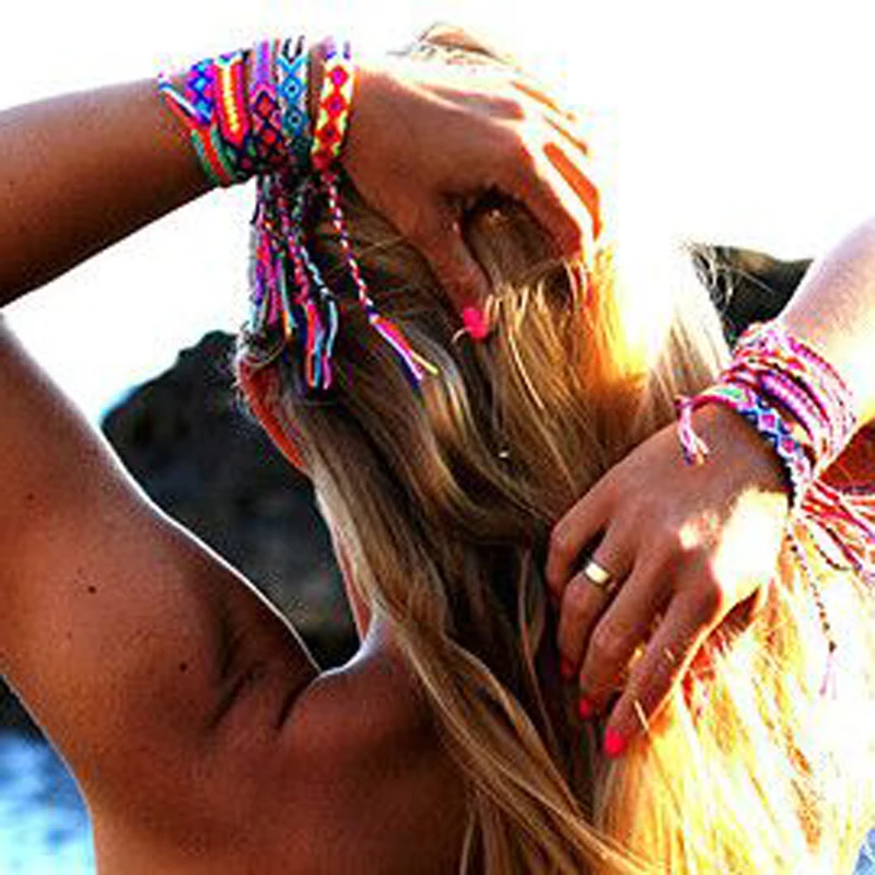 

MOON GIRL Bohemian Weave Cotton Charms Bracelet Girl Brazilian Weave Rope String Handmade Bracelets for Women Drop Shipping