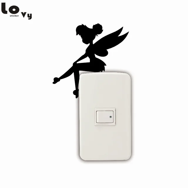 Cute Fairy Sitting Switch Sticker Cartoon Vinyl Wall Stickers for Kids Room Home Decor 001
