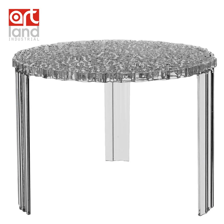 molded plastic coffee table, transparent clear teapoy, tea table, color