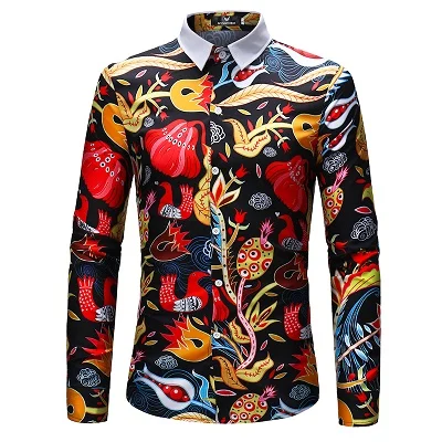 Men Flower Shirts Long Sleeve Shirts Slim Fit Men 3D Printed Shirts Spring Autumn Casual Hawaiian Shirts for Mens Clothing - Цвет: CS45