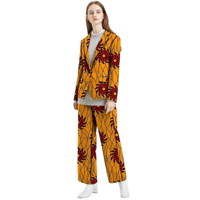 Индивидуальные Африканский модный принт для женщин Пиджаки для и брюки элегантный брюки + Блейзер наборы ухода за кожей Дашики