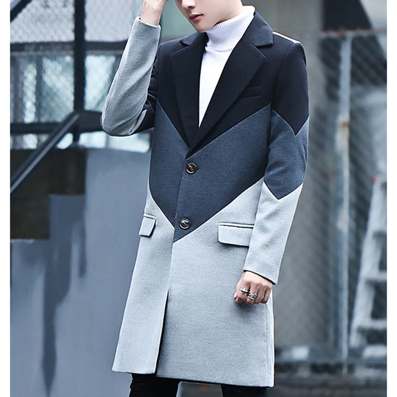 Korean Style Slim Mens Coats Print Overcoats Fashion Casual Winter Dress Coat Mens Plus Size