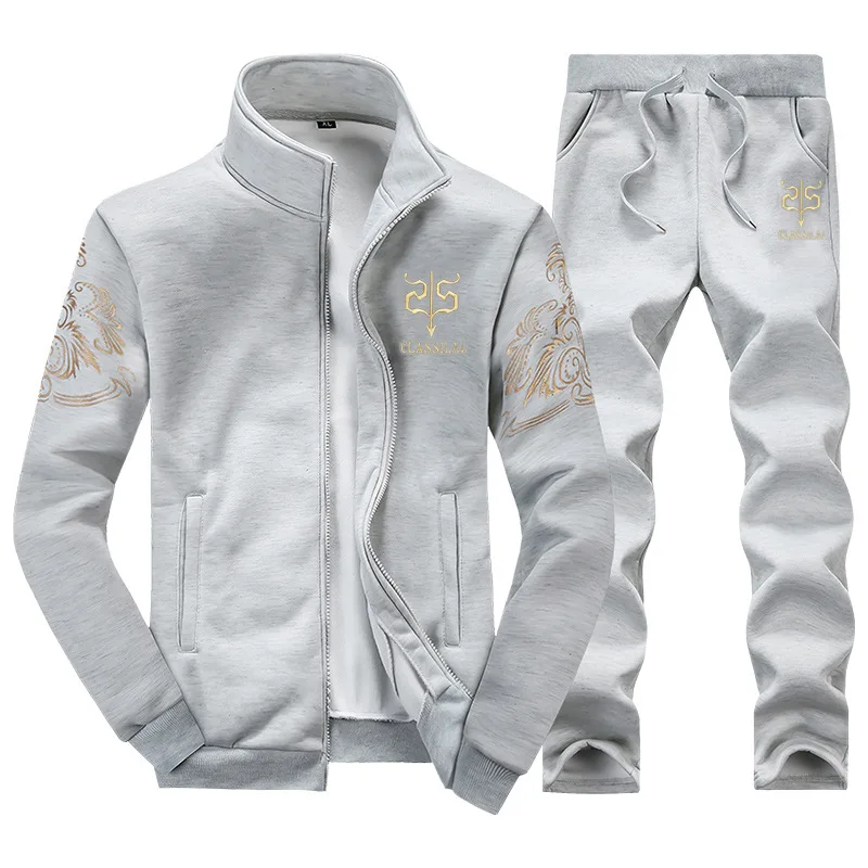 

2019 New Tracksuit Men's Sportwear Suit Sweatshirt Without Hoodie Men Casual Active Suit Zipper Outwear 2PC Jacket+Pants Sets