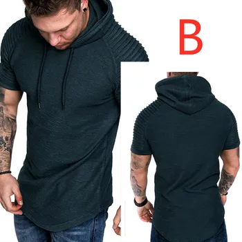 

B Fashion Mens Solid Color Hoodies Pullover Short Sleeve Hoodies Male Summer High Quality Casual Hooded Streetwear Cotton Shirts