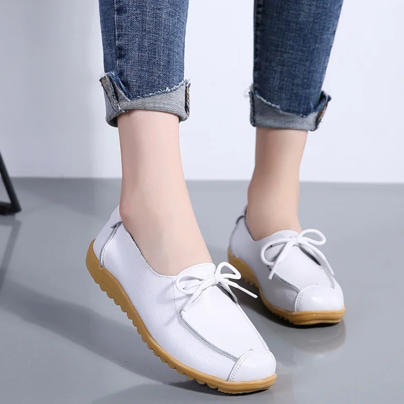 

2019Leather mother shoes, low uppers, beans, women's single shoes, large size shoes, pregnant women's casual nurses shoes,