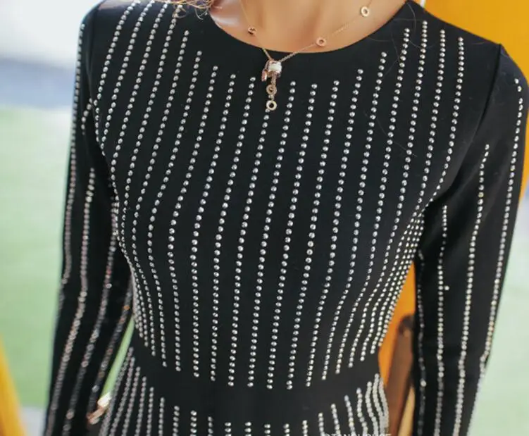 Sexy Nouveau D'hiver Bureau Leejooer Printemps Casual Moulante Party Noir Marques Vêtements Long Strass 2017 Dress Femmes LSUGqzMVp