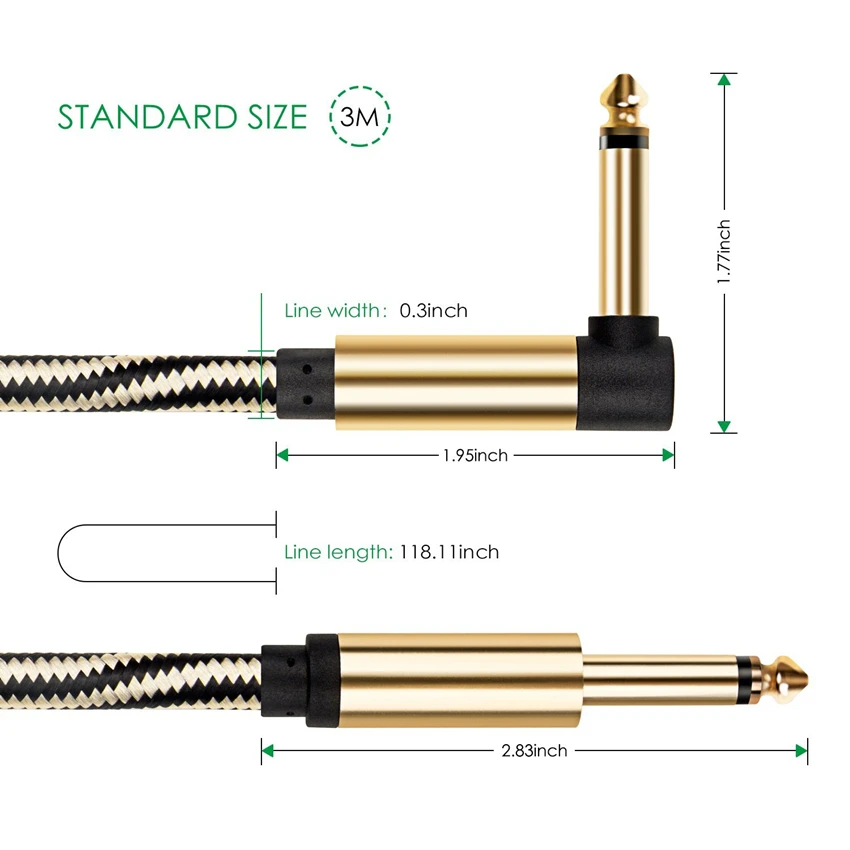JDR гитарный кабель профессиональный инструмент 10 футов кабель 1/"(6,3 мм) прямой на правый угол золотой черный медная экранирующая линия