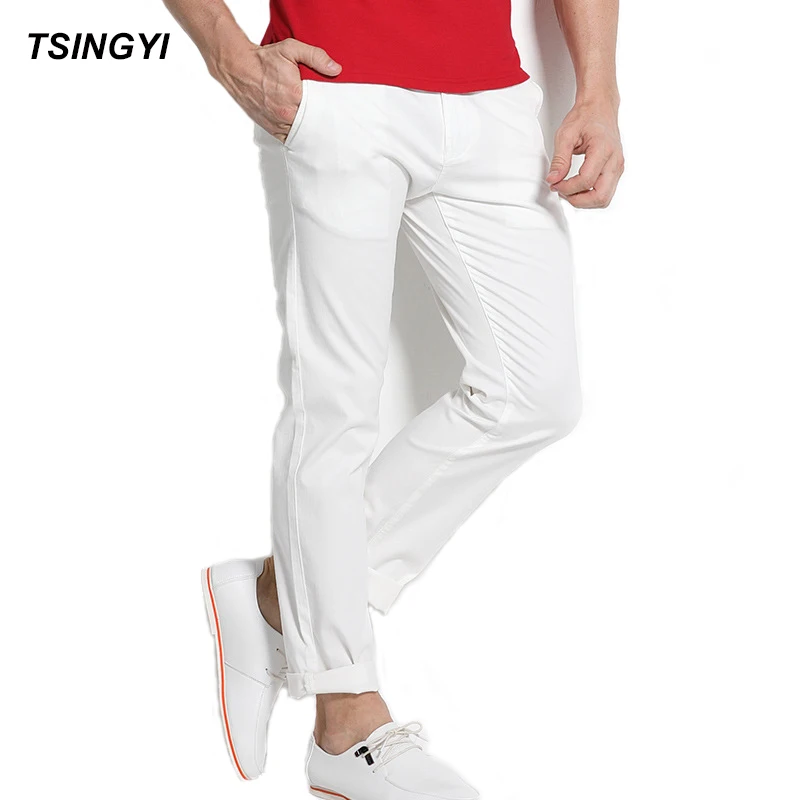 Tsingyi Spring Summer Casual Khaki/White Stretch Men Cotton Pants