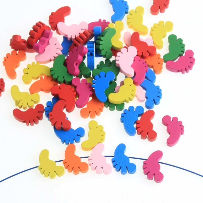 

Candy Color Wooden Beads 50pcs 21x18mm Feet Shape Wood Beads for Jewelry Making DIY Rattle Pacifier Clip Necklace