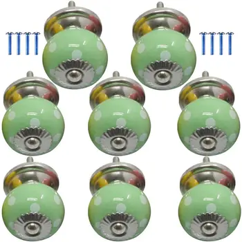 

8pcs European Modern Minimalist Single Hole Door Knob Ceramics Round Handle Drawer Cupboard Pull Handle - Green