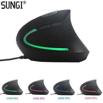 

USB Wired Computer Mouse Optical Gaming Mice Ergonomic Vertical Mouse with LED Light 1000/1600/2400/3200 DPI