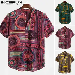 INCERUN/Новая корейская Повседневная модная винтажная клетчатая рубашка с воротником-стойкой и пуговица высокого качества с короткими