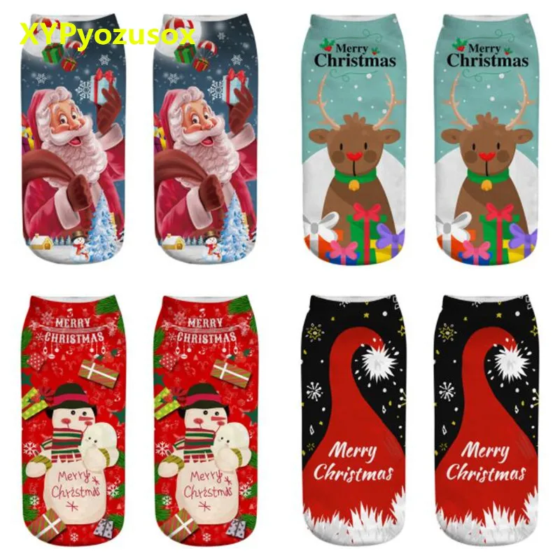 Женские лодочные носки 3D с рождественским принтом из мультфильмов детские носки для девочек модные унисекс, Meias, Носочки женские забавные низкой лодыжкой с изображением персонажей мультфильмов, Femme носки для рождественских подарков