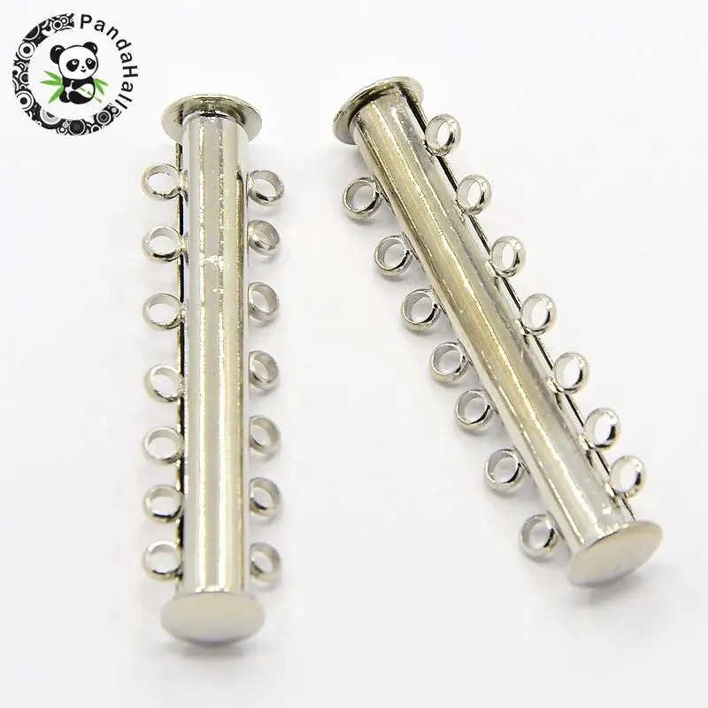 

7-strands Brass Magnetic Slide Lock Clasps, 14 Holes, for Multi-strand Jewelry,Platinum,40.00x10.00mm, Hole: 1.50mm