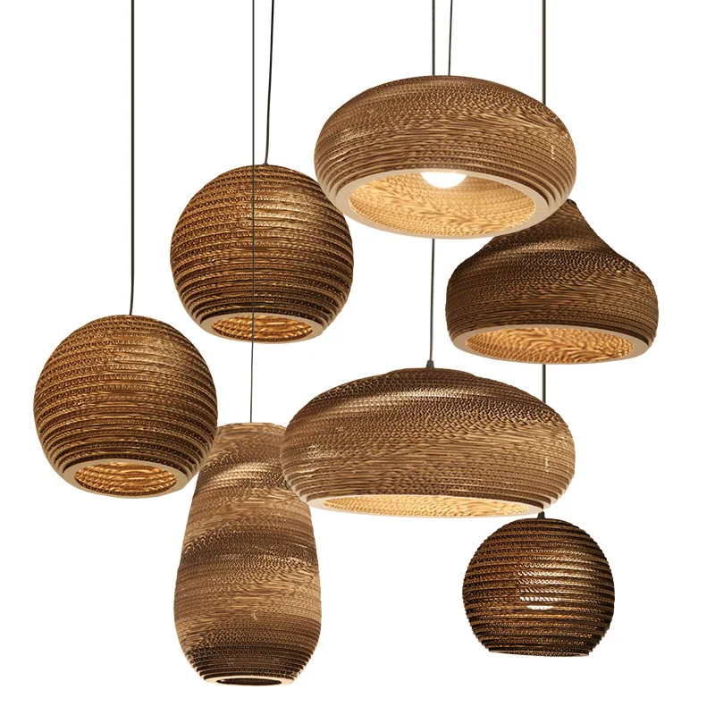 

Creative corrugated kraft paper lamp pupa simple restaurant lounge art living room Chandelier