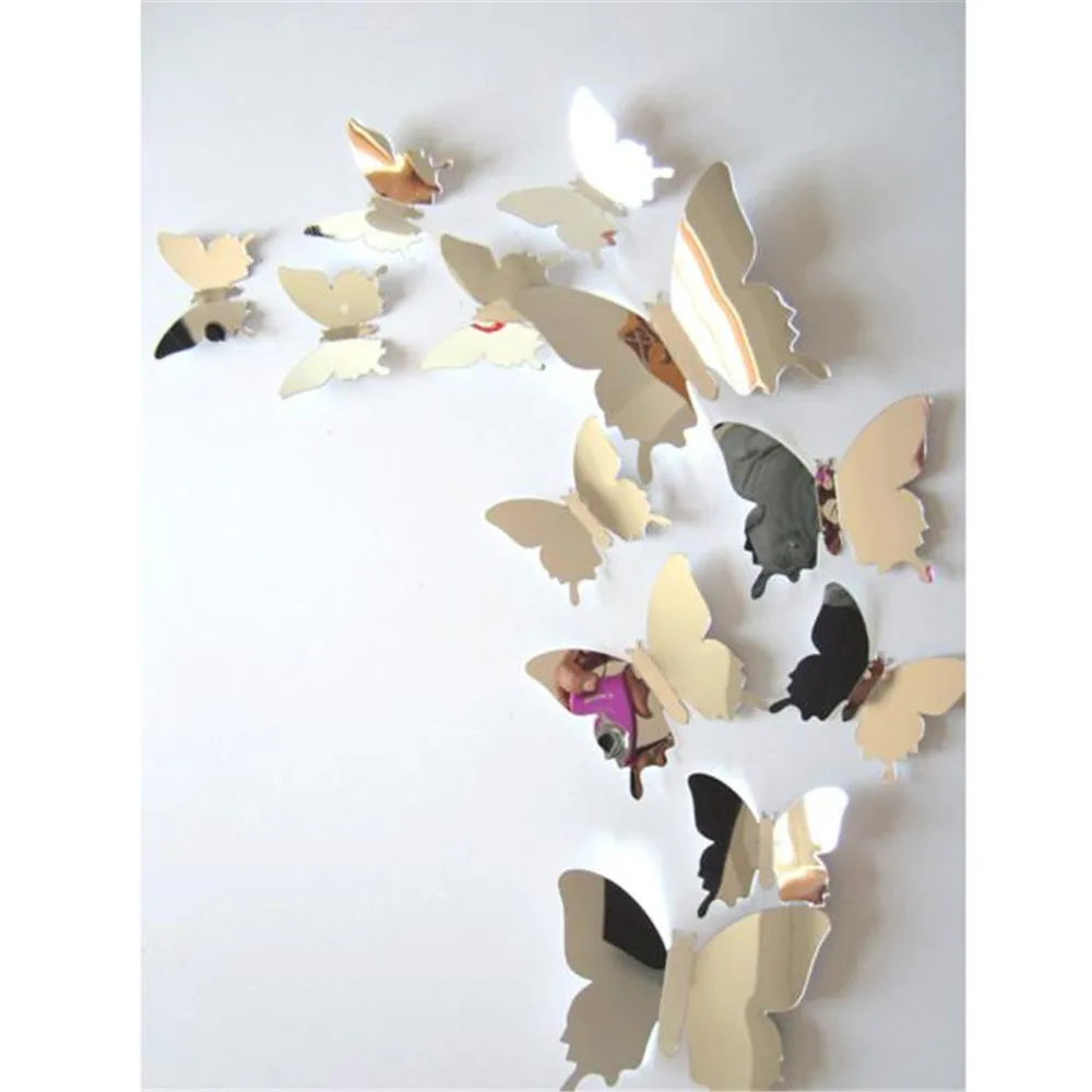 

2018 New Wall Art Stickers Decal Butterflies 3D Mirror Wall Art Home Decors
