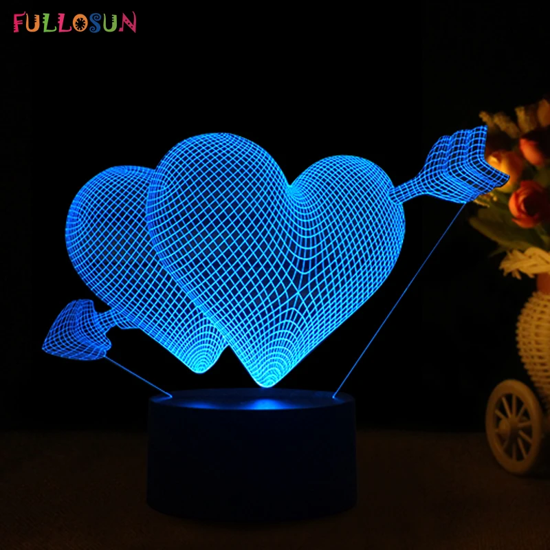 Сладкий 3D светодио дный USB светодиодная светодио дный лампа любовь сердце форма ночник с 7 цветов настольная для День Святого Валентина