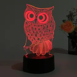 Сова светящаяся 3D светодиодный животных ночник RGB сменная лампа детей детские мягкие светильники Спальня украшения