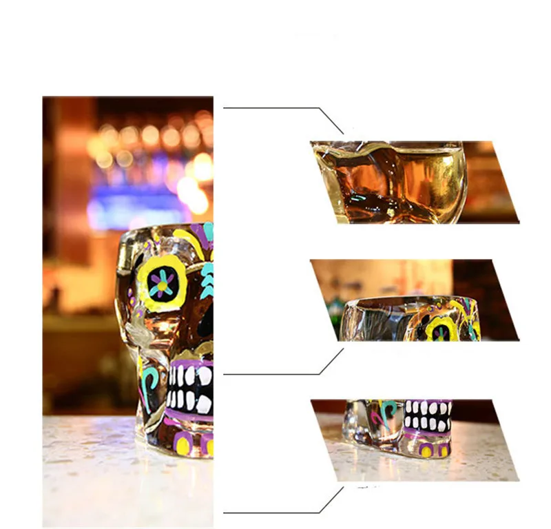 Personality  Hand Painted 70ml Colorful Skull Glass Transparent Crystal Skull Head Shot Mug Whiskey Wine Vodka Beer Mug 5
