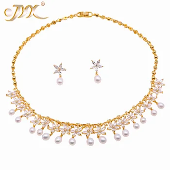 

JYX Pearl Bridal Jewelry Set 6.5-7.5mm White Flat Round Freshwater Pearl Necklace & Earrings Set 17.5"
