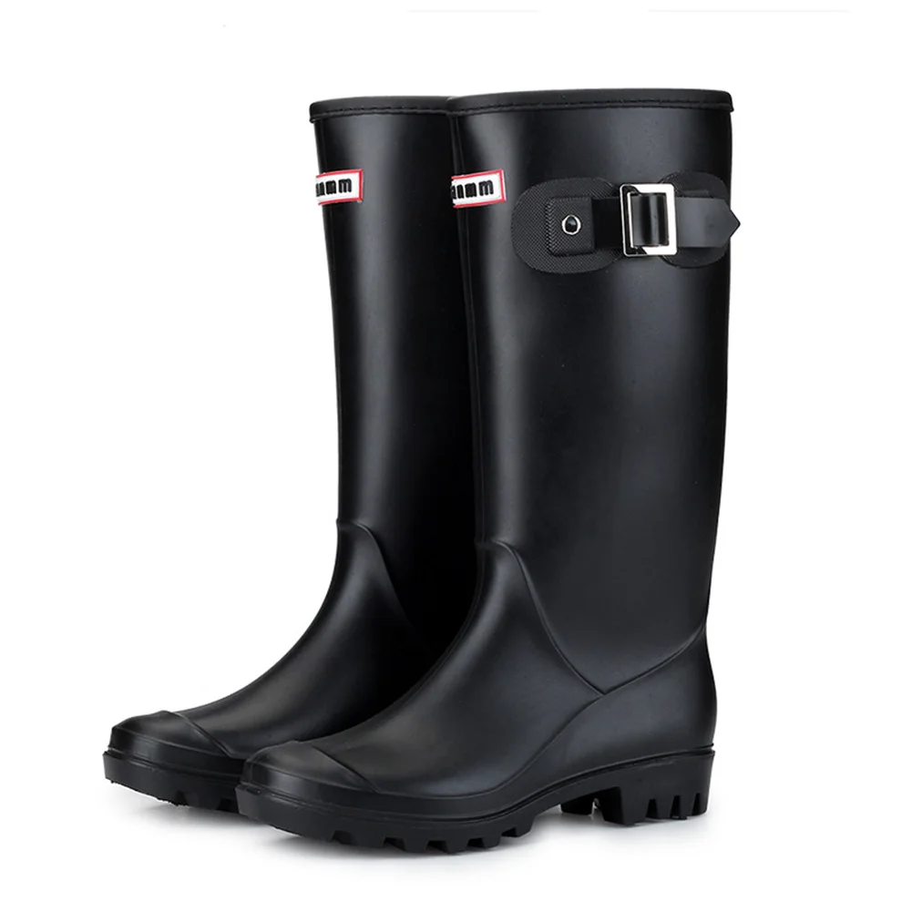 

Women Pull-on Winter Insulated Waterproof Block Heel Rain Boots Wellington Buckles Warm Lined High Cold Weather Round Toe