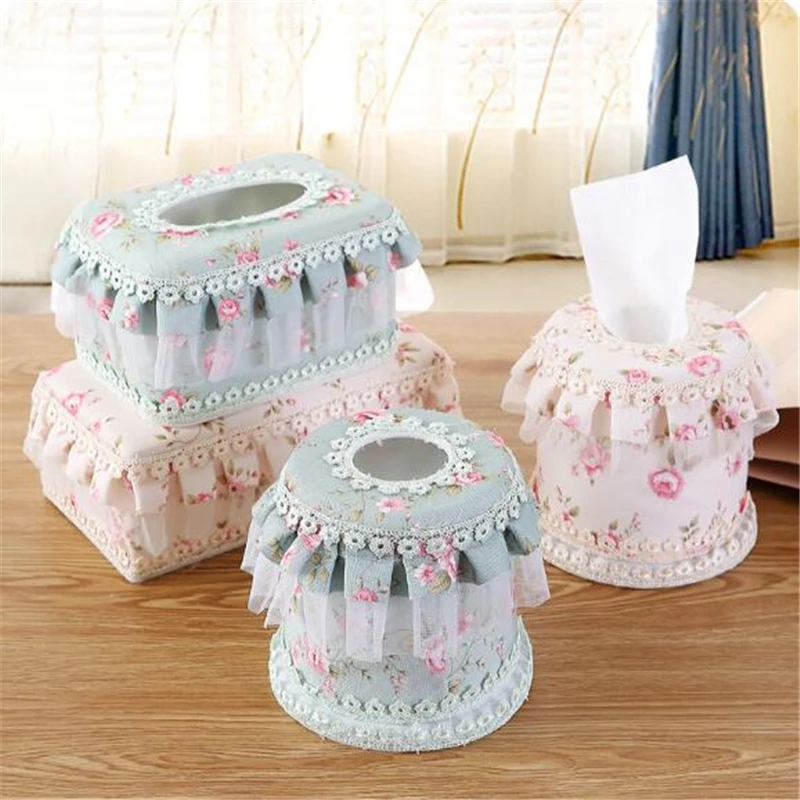 

Lace Paper Box European Garden Lace Fabric Creative Home Use Multifunctional Car Carton Tissue Box Table Decoration