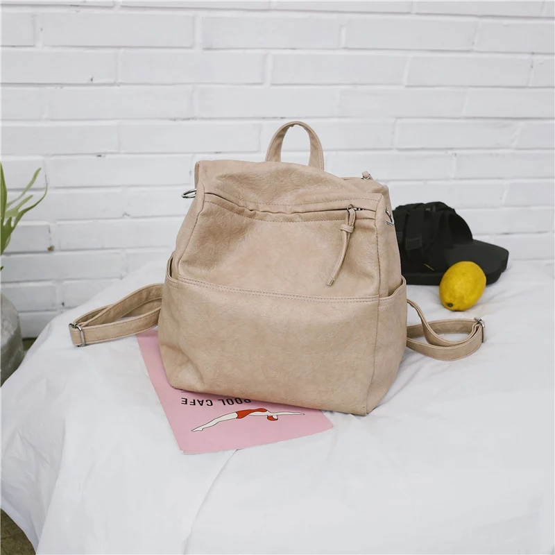 Корейский модный маленький женский рюкзак из мягкой кожи для девочек-подростков, стильный дизайн, дорожная школьная сумка, двойная молния, ноутбук - Цвет: Pink