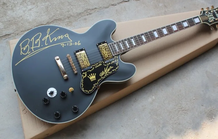 

Best Price Factory Custom Special BB King Signature Lucille Black Matte Paint Two Input Soild Body Jazz Electric Guitar Free Shi