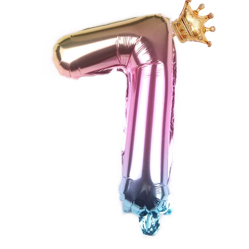 Радуга цвета воздушные шары из фольги в виде цифр с короной Принцесса Вечерние 1st день рождения девочка мальчик украшение Globo Детские принадлежности для мячей - Цвет: MV007-7-jianbian