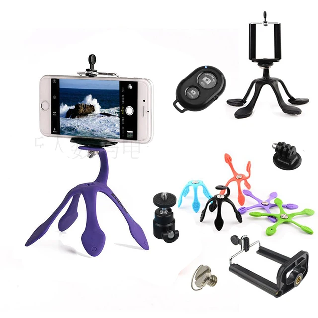 US $7.51 Mini Flexible Tripod Outdoor Gecko Spider Stand Hoders Bluetooth Remote Control Clip for Phone Gopr
