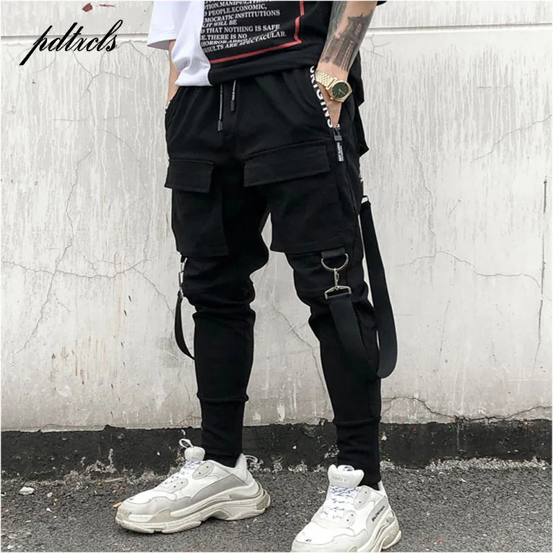 Acheter Nouveau chaud poches latérales crayon pantalon hommes Hip Hop Patchwork Cargo déchiré pantalons de survêtement Joggers pantalons hommes mode pleine longueur pantalon