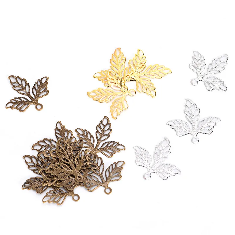 100Pcs Size 2.5mm Charm Pendant Filigree Filigree Wraps Leaves Metal Connectors Crafts for Jewelry Making DIY Accessories