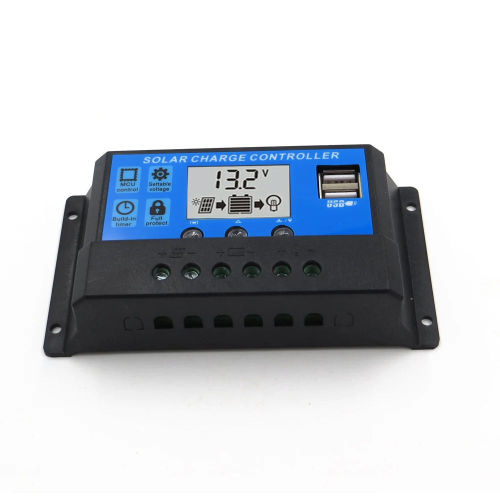 ЖК дисплей 60A 50A 40A 30A 20A 10A 12V 24V PWM Контроллер заряда солнечной батареи 5V Выход
